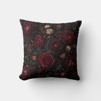 Coussin Roses et Pivoines Burgundy Foncées Gothiques Mauss