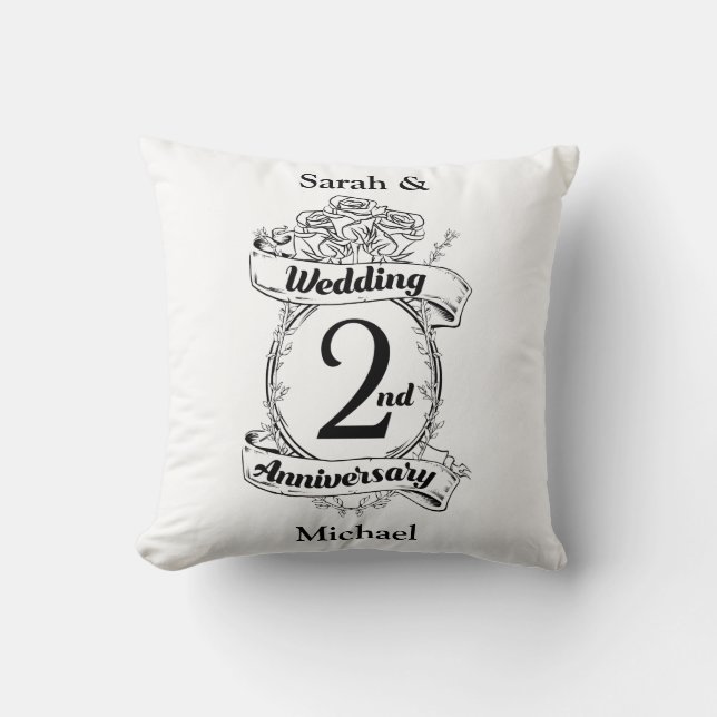 Coussin Roses et vignes 2e anniversaire de mariage romanti (Recto)