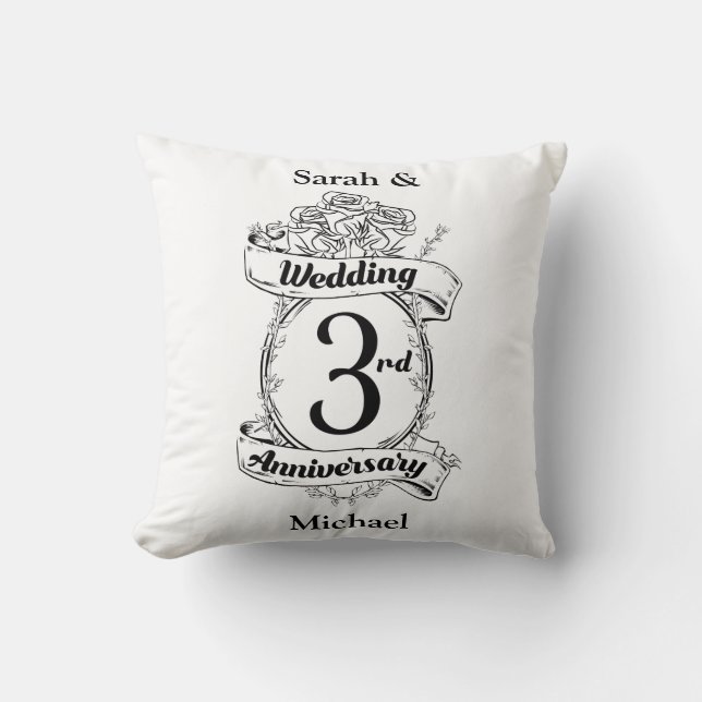 Coussin Roses et vignes 3e anniversaire de mariage romanti (Recto)