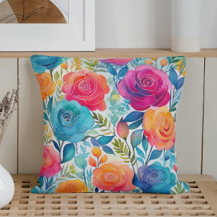 Coussin Roses Fantaisistes à l'Aquarelle