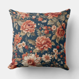 Coussin Roses, Feuilles et fleurs rétro