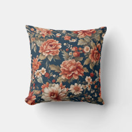 Coussin Roses, Feuilles et fleurs rétro
