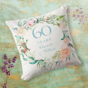 Coussin Roses Florales 60e Anniversaire de Mariage de Diam