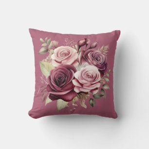 Coussin Roses Florales Classiques Rouge Bourgogne