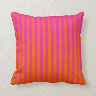 Coussin Roses indien et rayures graduées par orange