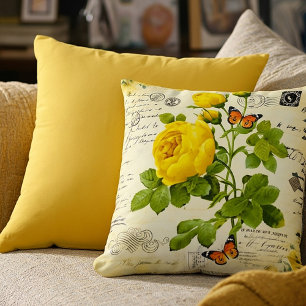 Coussin roses jaunes vintage