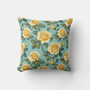 Coussin Roses Jaunes Vintage - Élégant Design Botanique