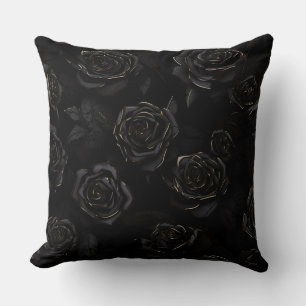 Coussin Roses noirs en or