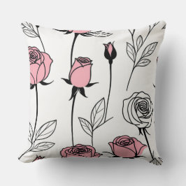 Coussin Roses roses et noirs sur blanc