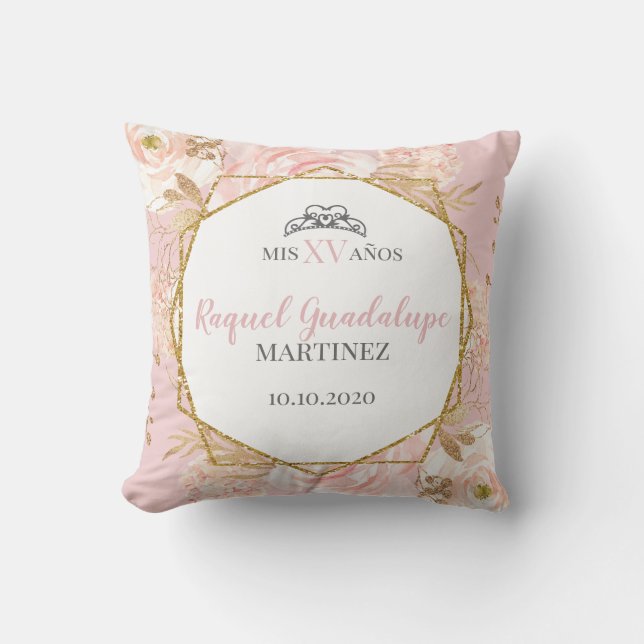 Coussin Roses roses et or Parties scintillant géométrique  (Recto)