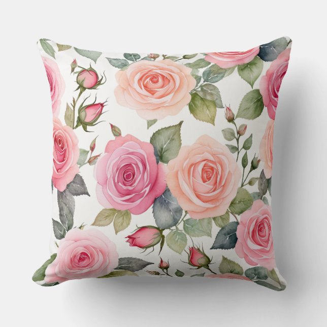 Coussin Roses roses et pêche (Recto)