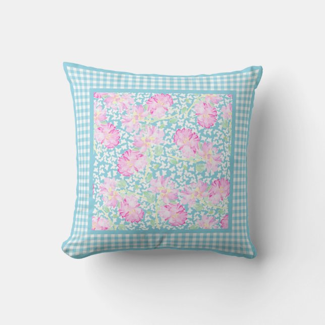 Coussin Roses roses, Papillons blancs, En vichy Vérifier (Recto)