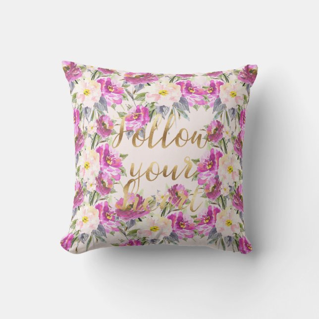 Coussin Roses Roses Rose Or Floral Suivez votre coeur (Recto)