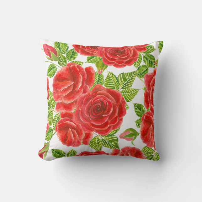 Coussin Roses rouges aquarelle transparente motif (Recto)