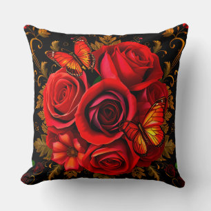 Coussin Roses rouges élégantes avec papillons