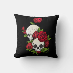 Coussin Roses rouges et crânes Joyeux Jour des Morts