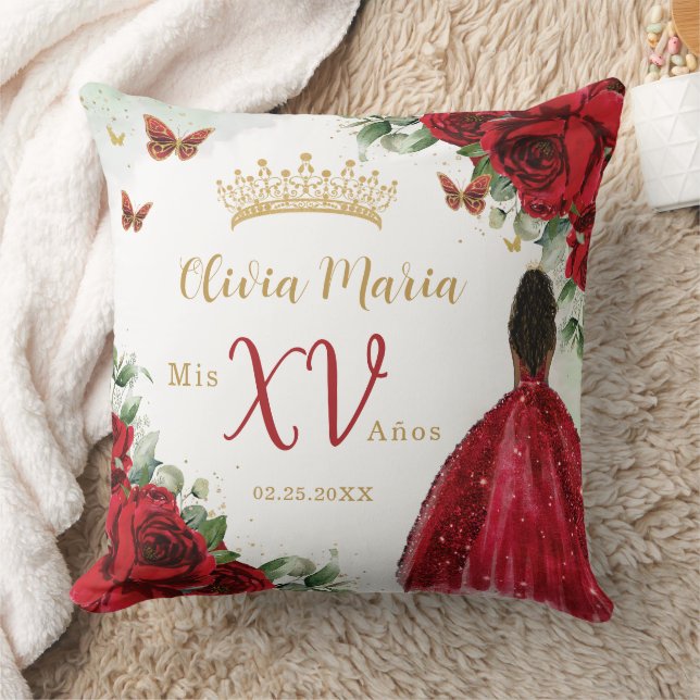 Coussin Roses rouges Floral Brown Princesse robe Quinceañe (Couverture)