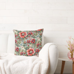 Coussin Roses rouges modernes vintages et sapins