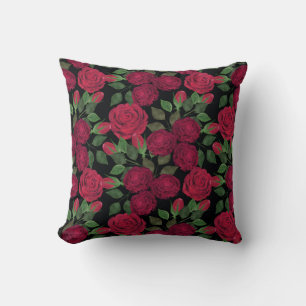 Coussin Roses rouges sur noir.
