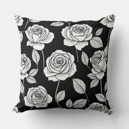 Coussin Roses stylisés noirs et blancs