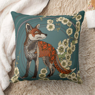 Coussin roses trémières renard profond crème de pin