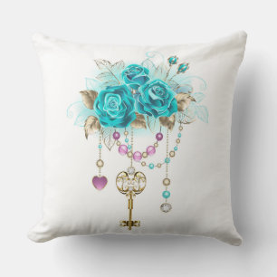 Coussin Roses turquoise avec touches