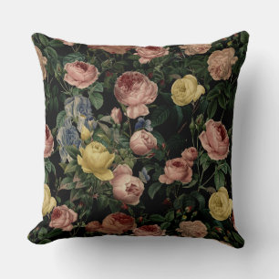 Coussin Roses vintages de fleurs et Iris Motif-rêves sombr