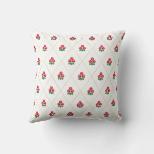 Coussin Roses vintages et Motifs de diamants Rouge noir