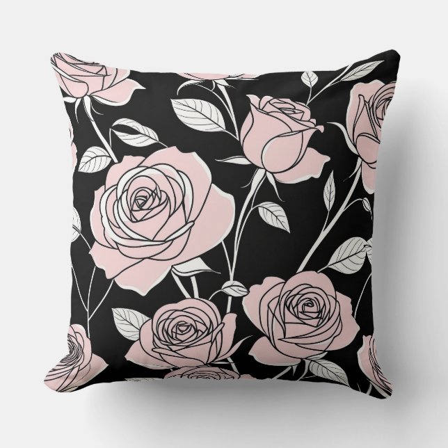 Coussin Roses vintages stylisés rose (Recto)