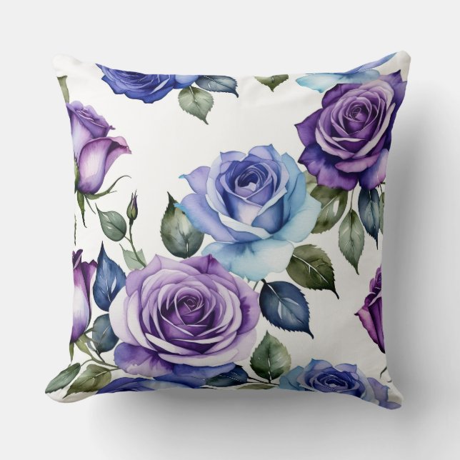 Coussin Roses violets et bleu-bébé (Recto)