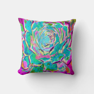 Coussin Rosette de Sedum Succulent Aqua et Magenta