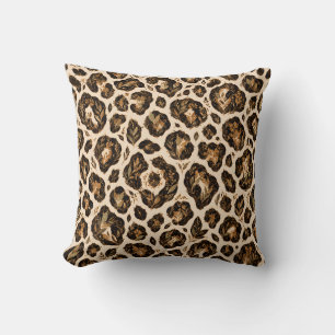 Coussin Rosettes botaniques cognac léopard