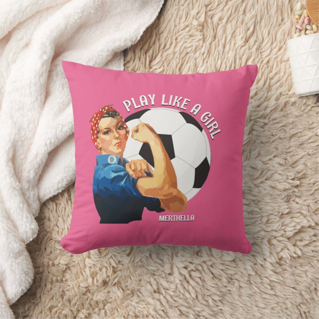 Coussin Rosie Riveter Personnalisé JOUER COMME UNE FILLE S (Couverture)