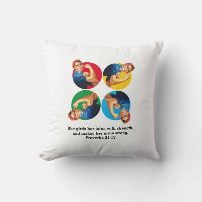 Coussin ROSIE RIVETER Proverbes 31 (Recto)
