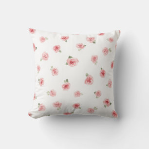 Coussin Rosier rose pastel aquarelle floral vintage rose b