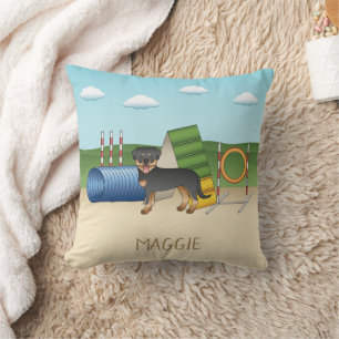 Coussin Rottweiler noir et feu avec équipement d'agilité