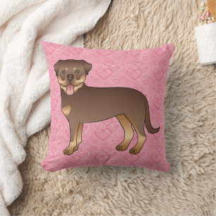 Coussin Rottweiler Rouge Et Brun Sur Cœurs Roses