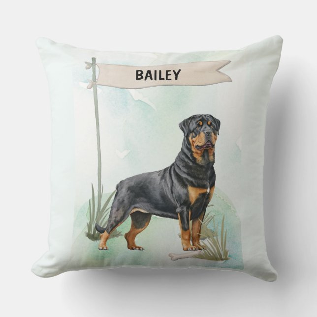Coussin Rottweiler Watercolor Personalized Dog (Recto)