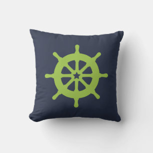 Coussin Roue de navire verte et bleue