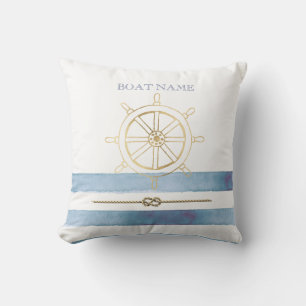 Coussin Roue nautique en or, Bleu Aquarelle