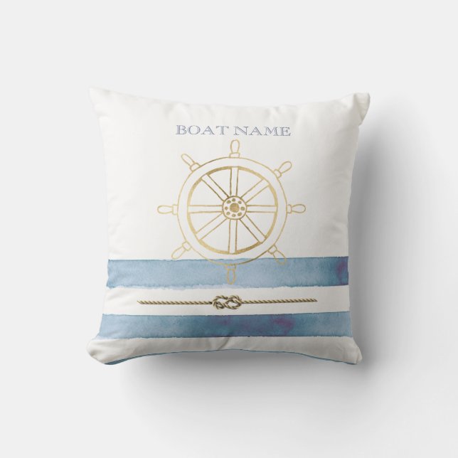 Coussin Roue nautique en or, Bleu Aquarelle (Recto)