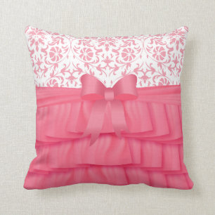 Coussin Rouffes en Satin Rose et Bow Rose sur Damask