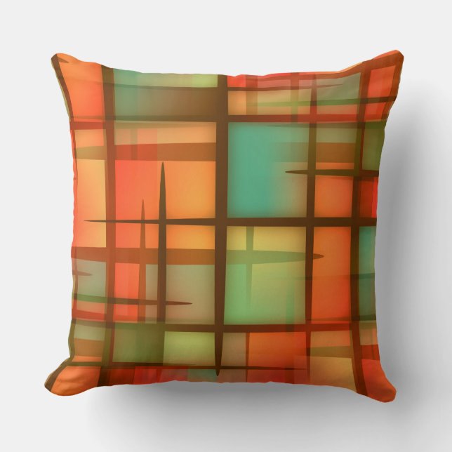 Coussin Rouge abstrait moderne de vert bleu de plaid de la (Recto)