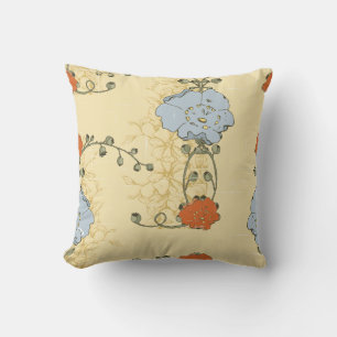 Coussin Rouge asiatique, Bleu, Beige Floral Jeu d'oreiller