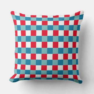 Coussin Rouge Blanc Bleu Tartan Carreaux Rétro 4 Juillet