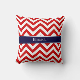 Coussin Rouge Blanc Chevron LG Bleu Marine Monogramme Init