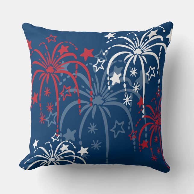 Coussin Rouge blanc et bleu feux d'artifice 4 juillet Cous (Recto)