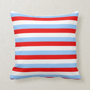 Coussin Rouge Blanc et Rayure Bleu Clair