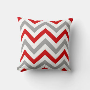 Coussin Rouge, Blanc, Gris foncé Grand motif Chevron ZigZa