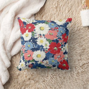 Coussin Rouge Bleu Blanc Floral Patriotique (3)